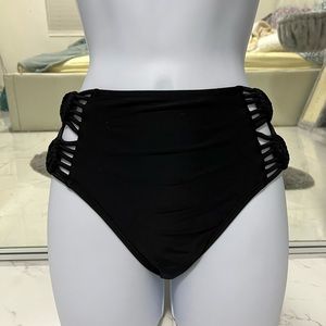 Black High-Waist with Flower Design Swimsuit Bottom